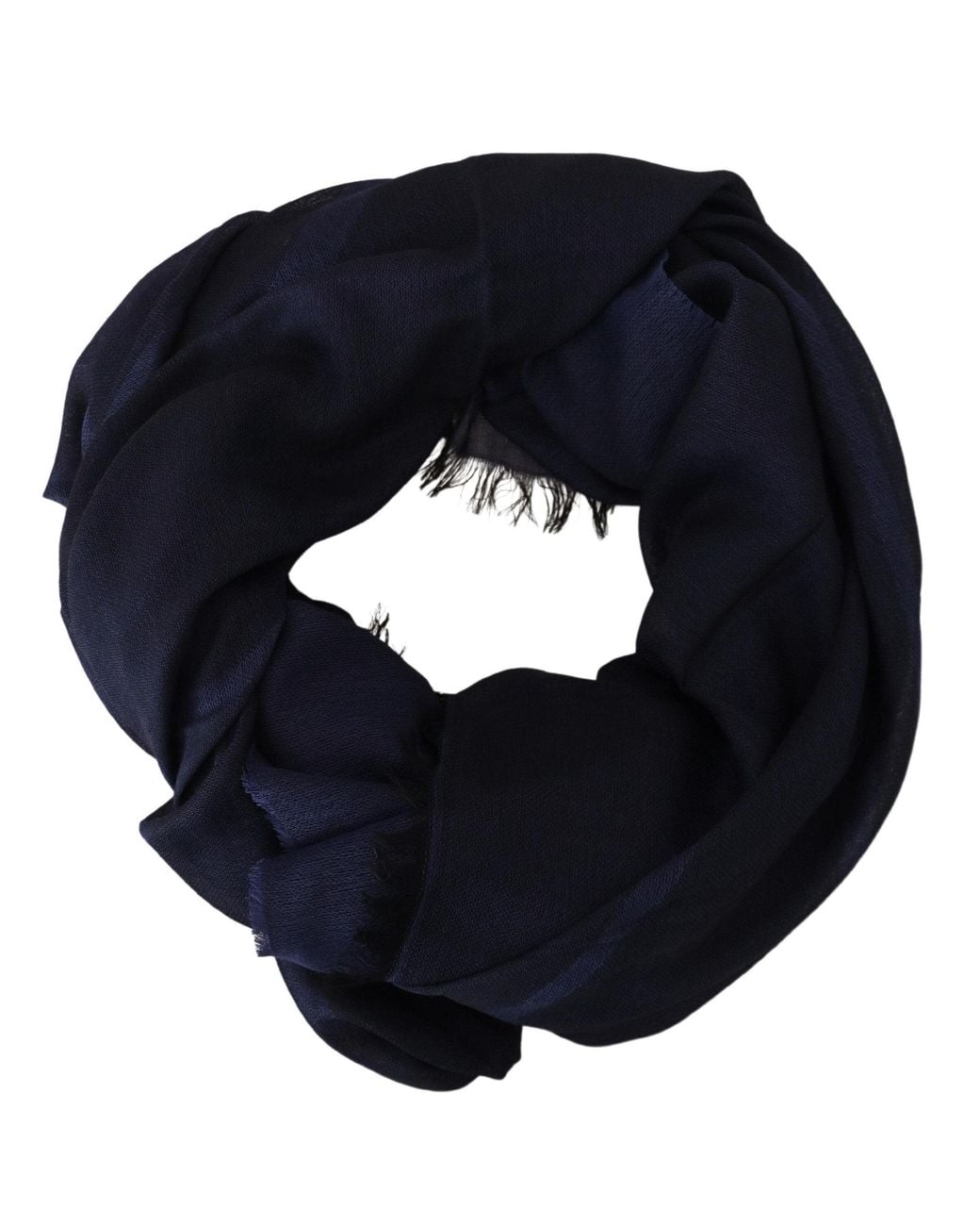 Gianfranco Ferré Black Dark Blue Wool Neck Wrap Shawl Fringes Scarf