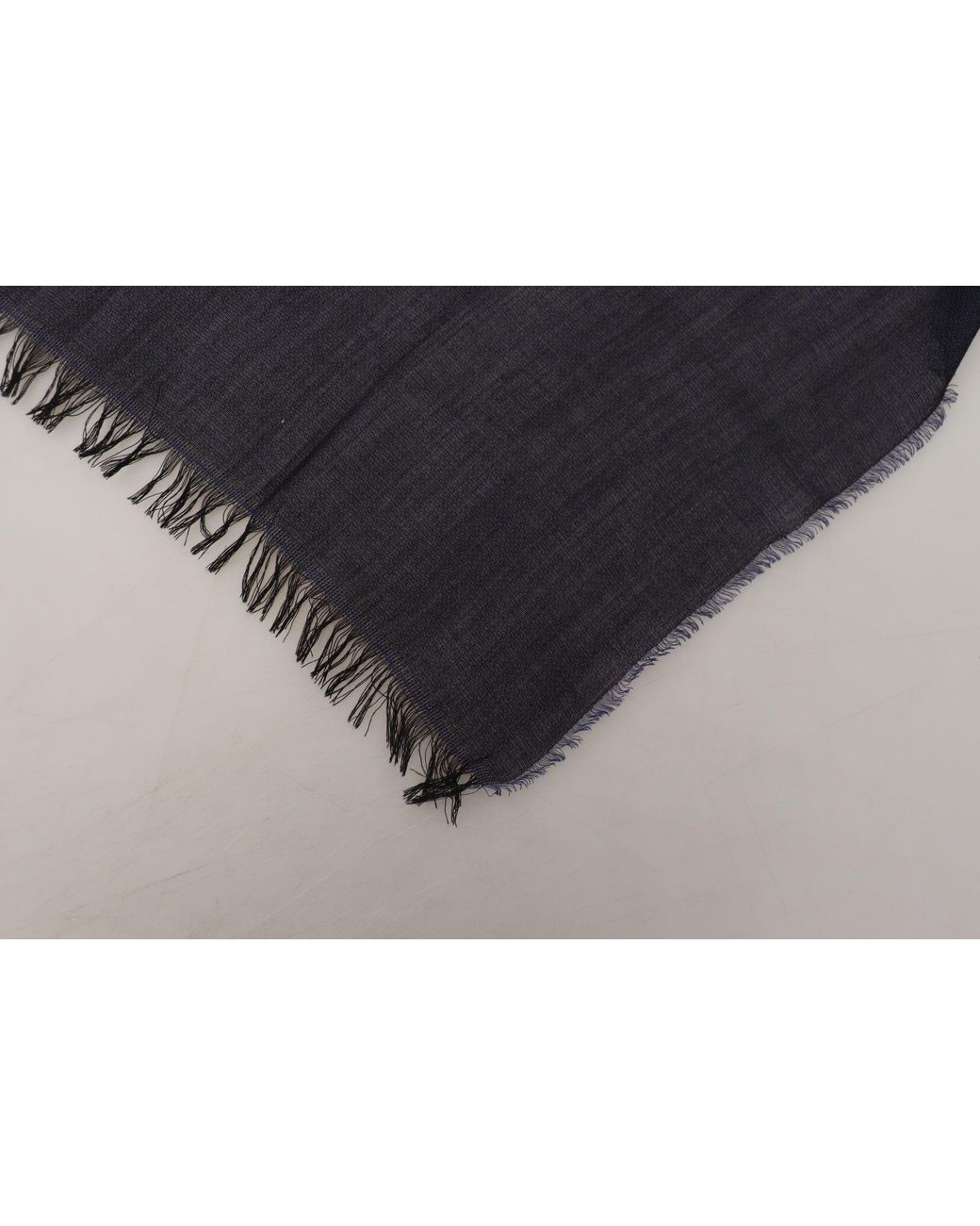 Gianfranco Ferré Black Dark Blue Wool Neck Wrap Shawl Fringes Scarf