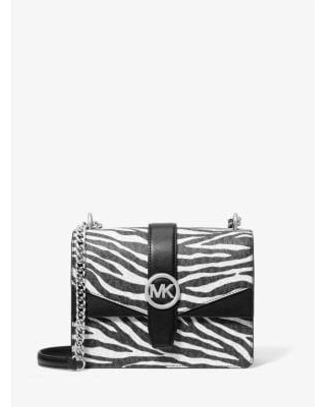 Michael Kors Greenwich Small Print Logo Crossbody Tote Chain Bag Black/white $498
