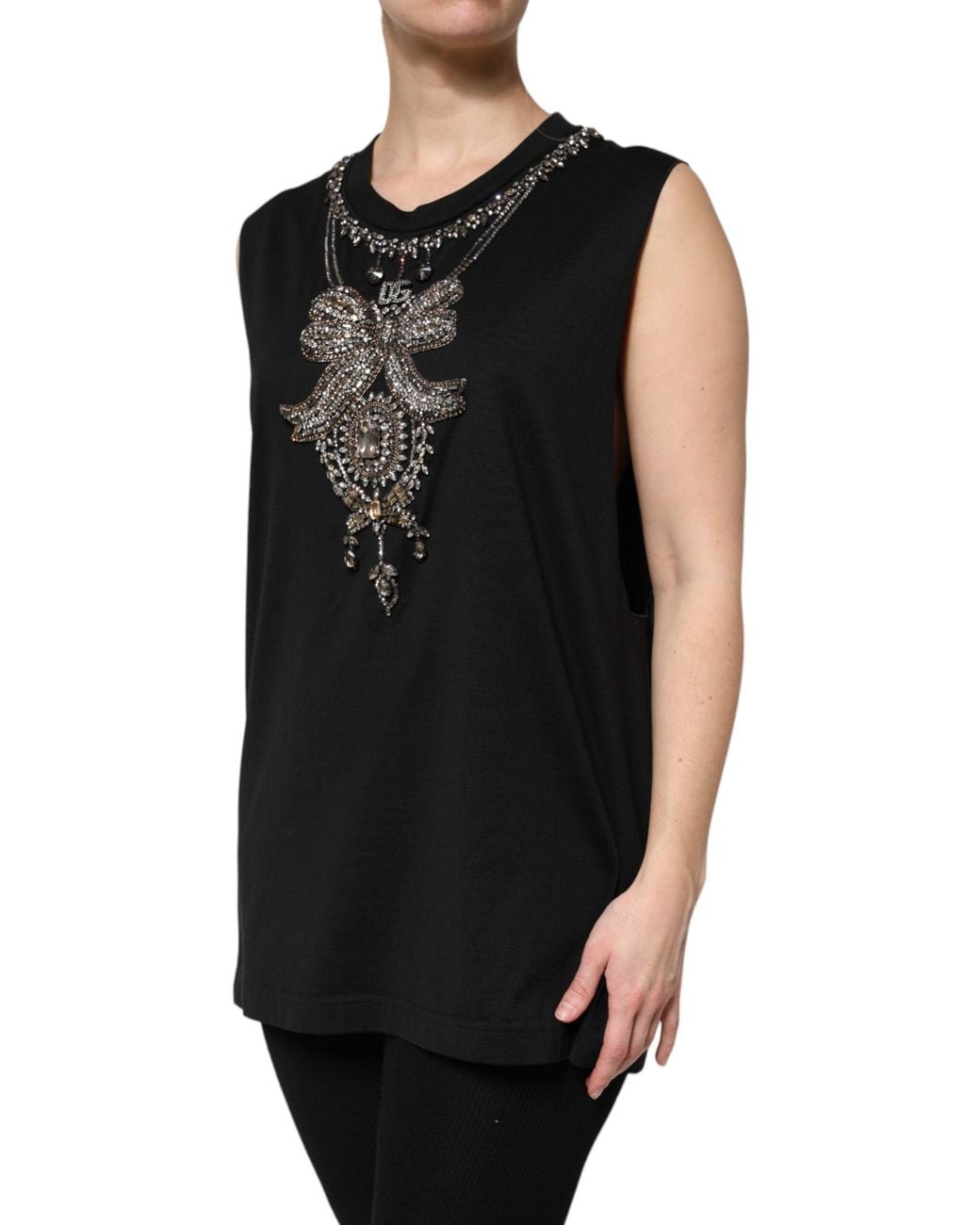 Dolce & Gabbana Black Cotton Rhinestone Embellished Tank Top for men