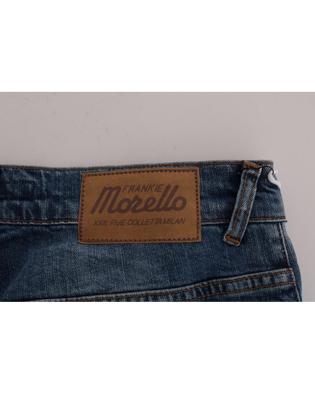 Frankie Morello Blue Wash Torn Dunfermile Slim Fit Jeans for men
