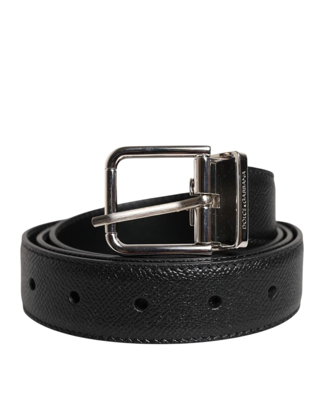Dolce & Gabbana Black Elegant Leather Belt With Metal Buckle for men