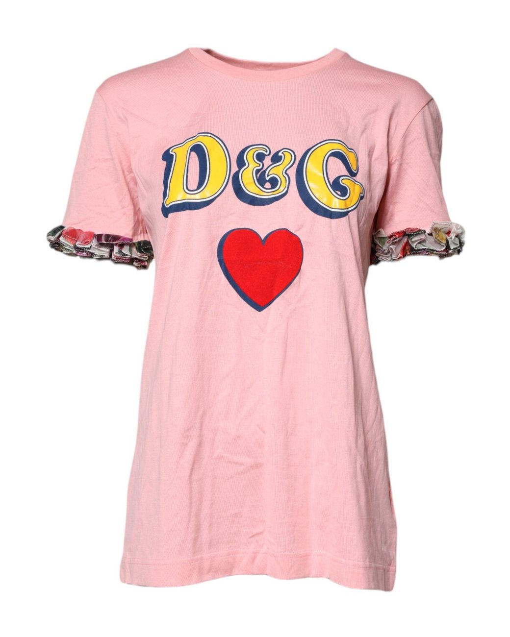 Dolce & Gabbana Pink Logo Print Cotton Crew Neck Tee T for men