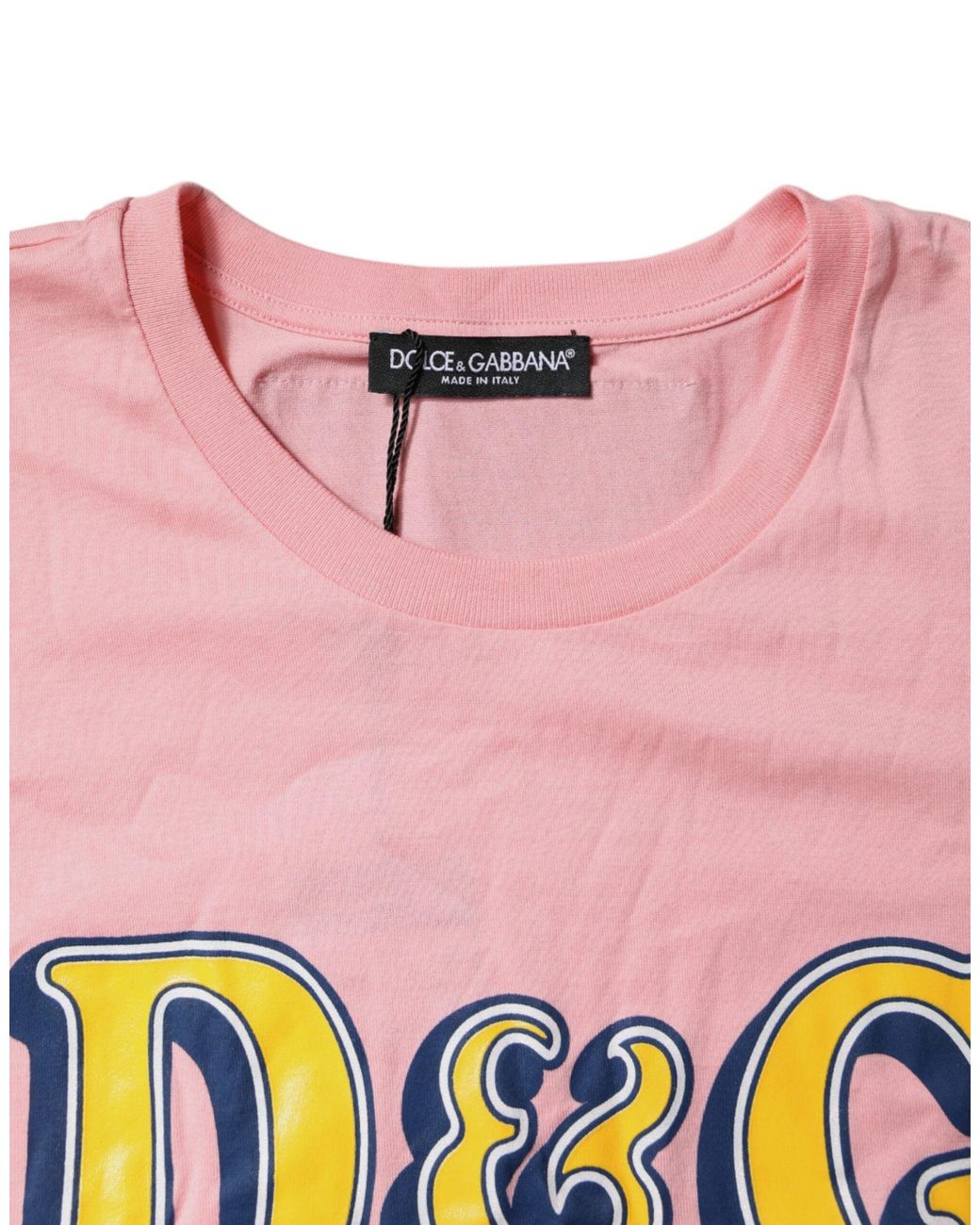 Dolce & Gabbana Pink Logo Print Cotton Crew Neck Tee T for men