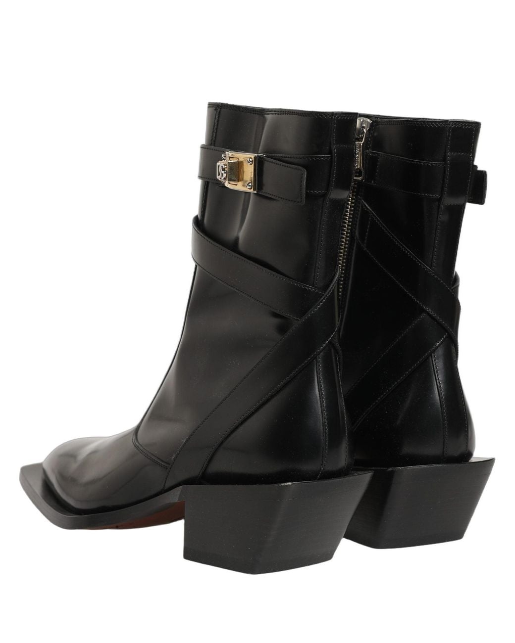 Dolce & Gabbana Black Leather Dg Plaque Mid Calf Boots Shoes for men
