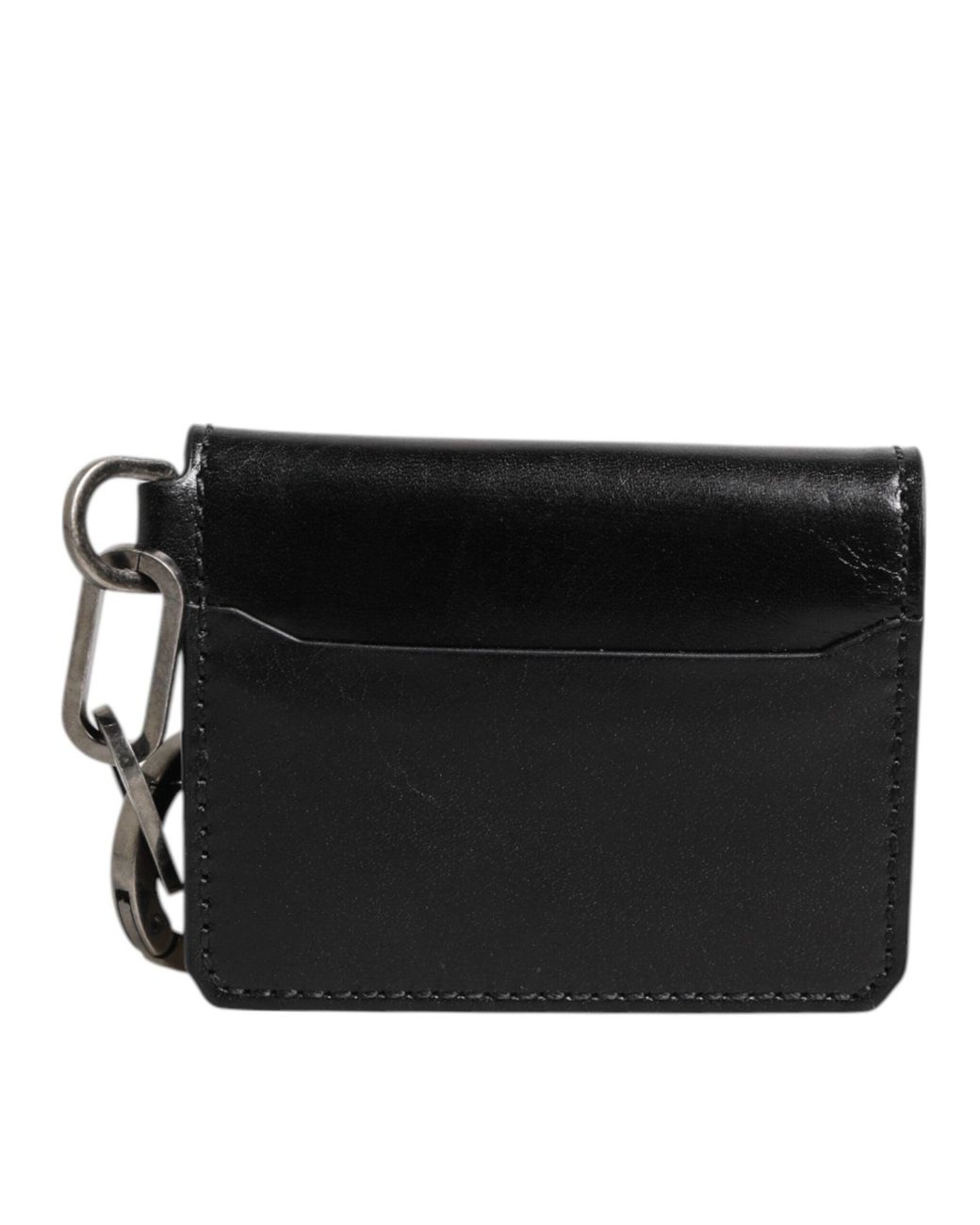 Dolce & Gabbana Black Leather Logo Embossed Key Chain Card Holder Wallet for men
