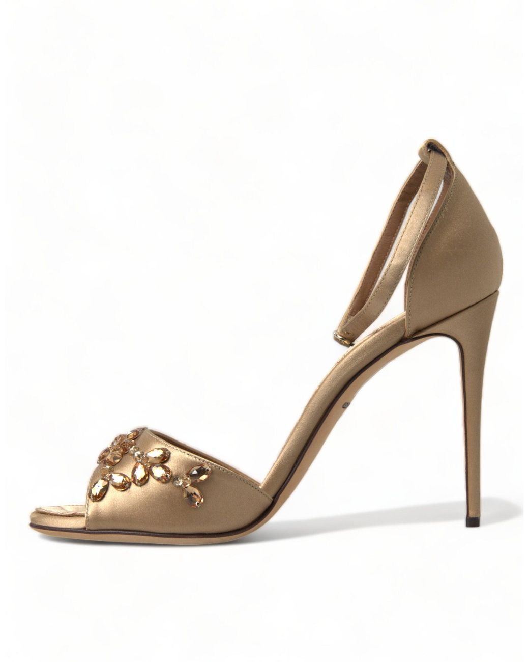 Dolce & Gabbana Metallic Satin Ankle Strap Crystal Sandals Shoes
