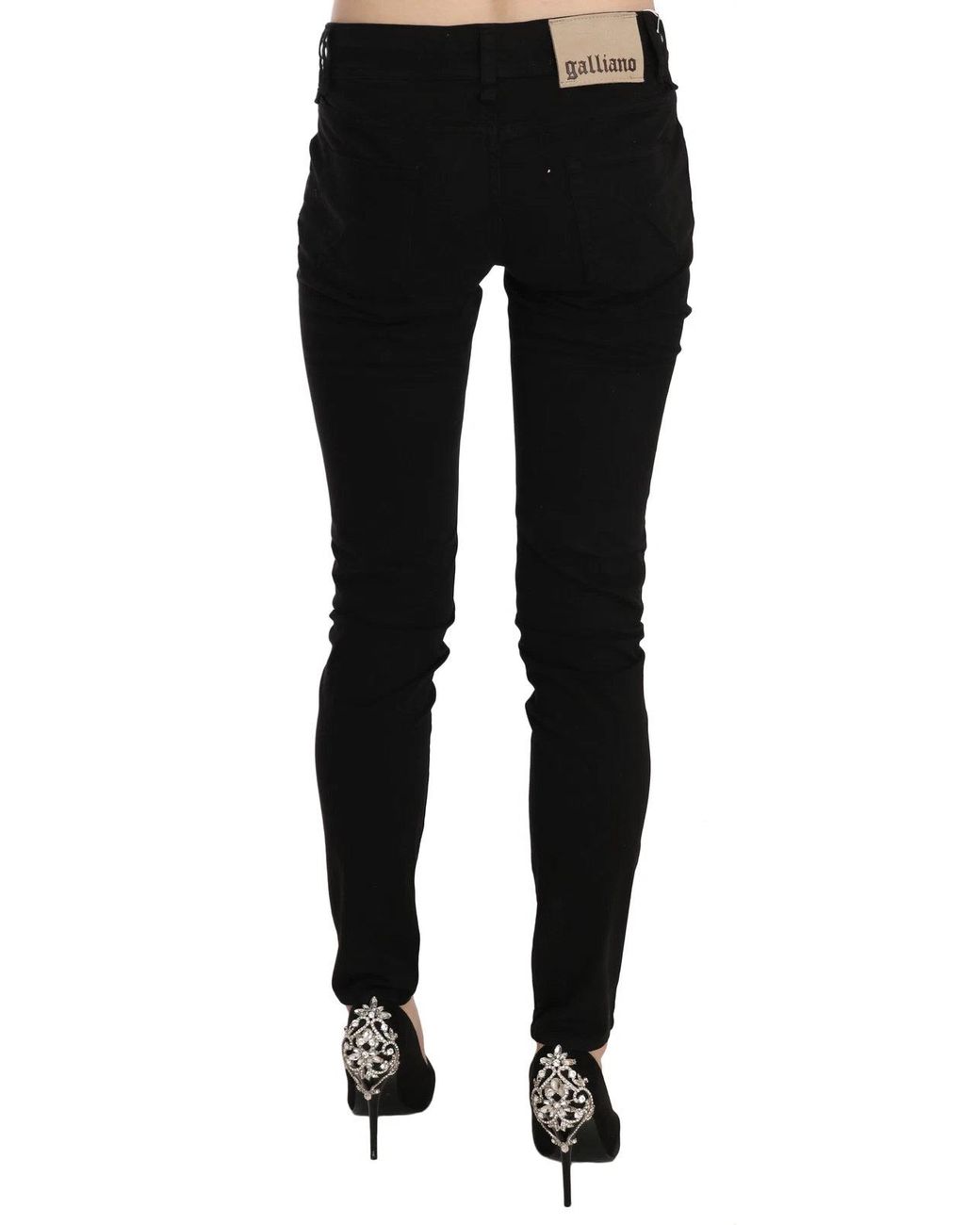 John Galliano Black Mid Waist Slim Fit Skinny Denim Casual Pants Jeans