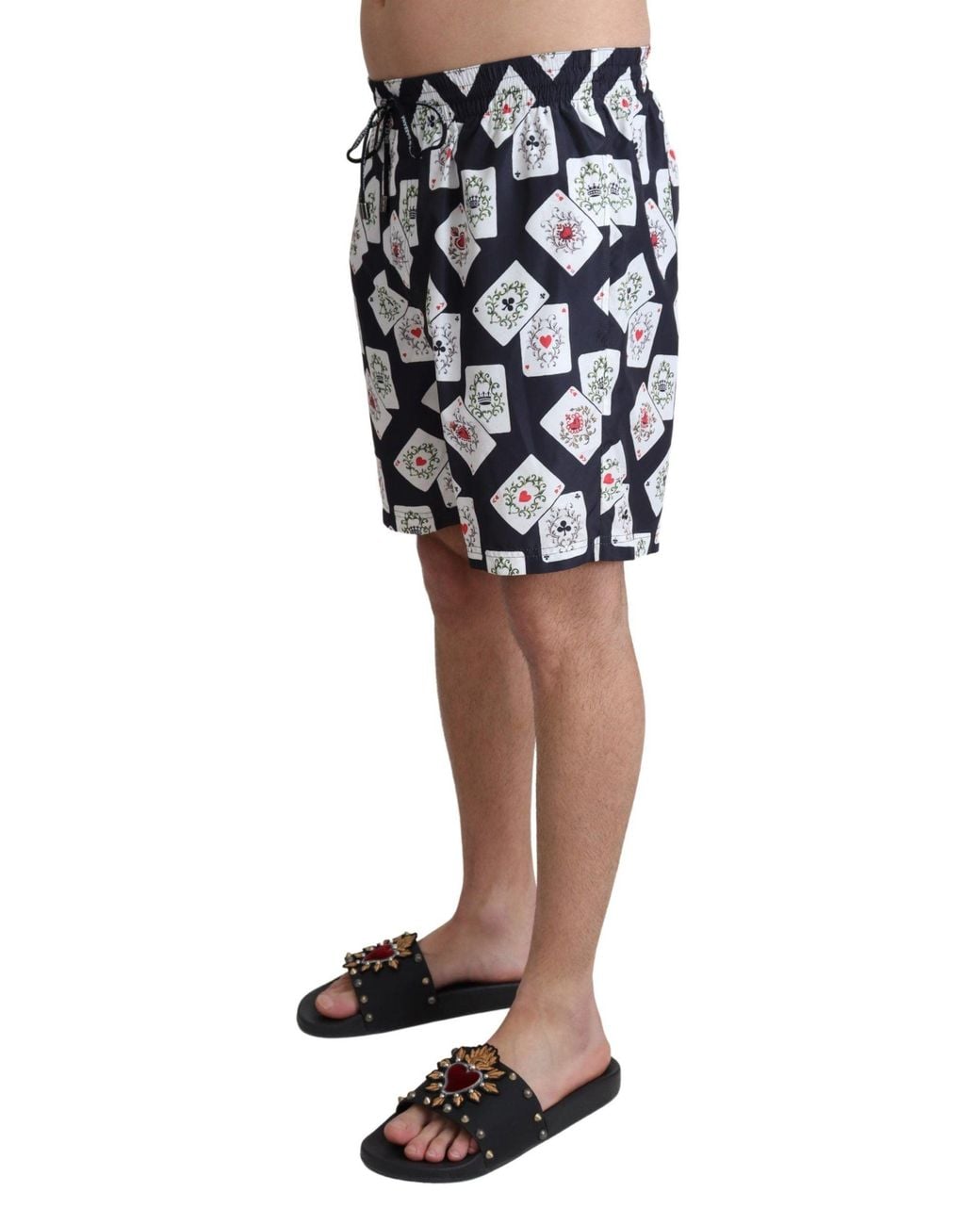 Dolce & Gabbana Black Card Deck Print Beachwear Swimshorts for men