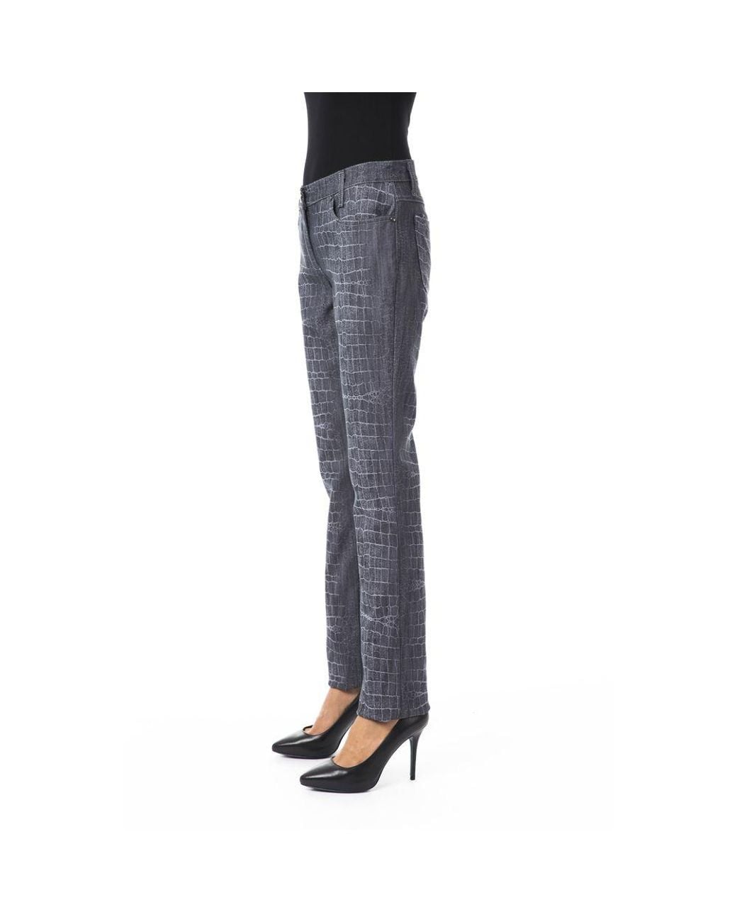 Byblos Blue Chic Croc Print Trousers With Pockets