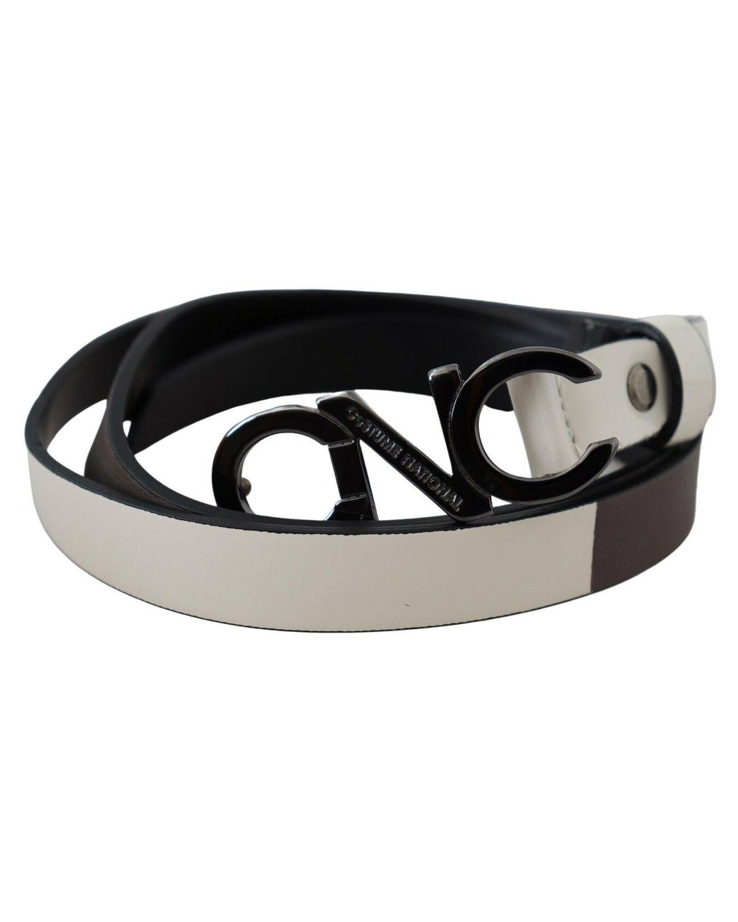 CoSTUME NATIONAL White Black Leather Letter Logo Buckle Belt