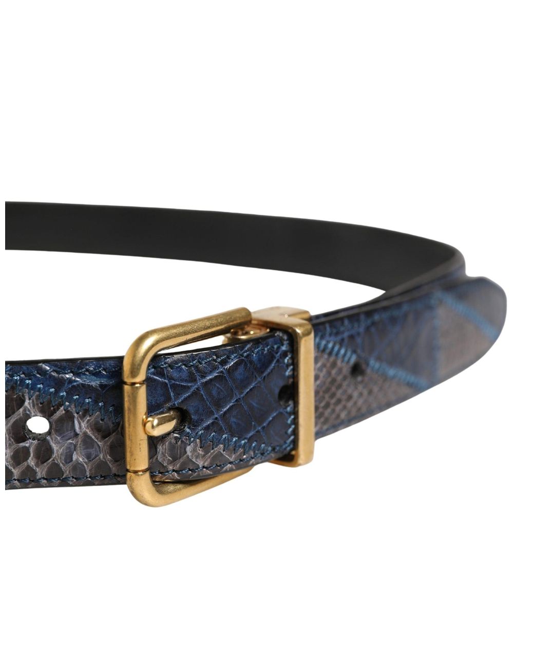 Dolce & Gabbana Blue Leather Metal Buckle Belt Caiman Reticolato Python for men