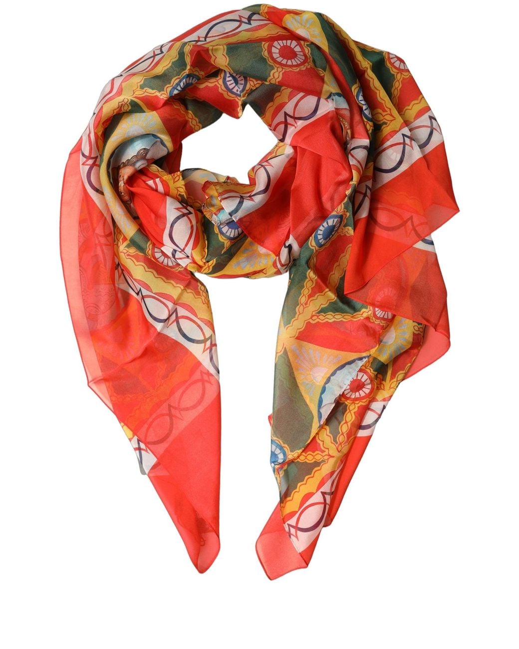 Dolce & Gabbana Red Multicolor Silk Printed Shawl Stole Scarf