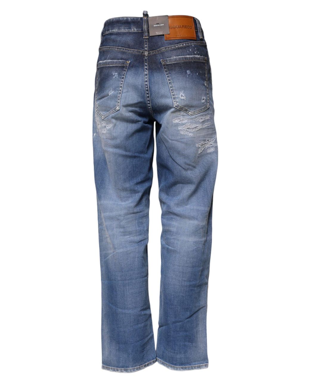 DSquared² Blue Tattered Cotton Mid Waist Straight Denim Jeans for men