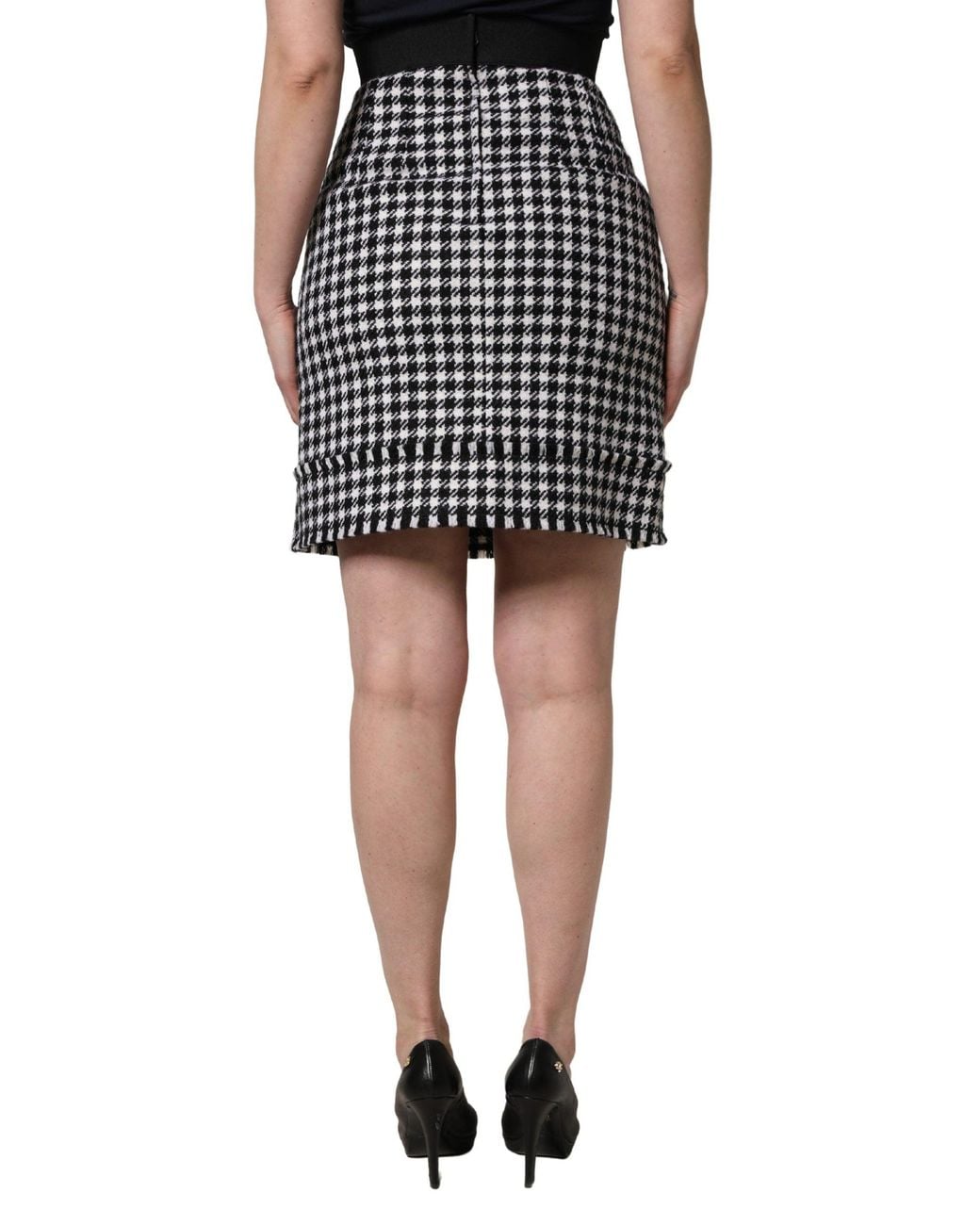 Dolce & Gabbana Black White Houndstooth Highwaist Mini Skirt