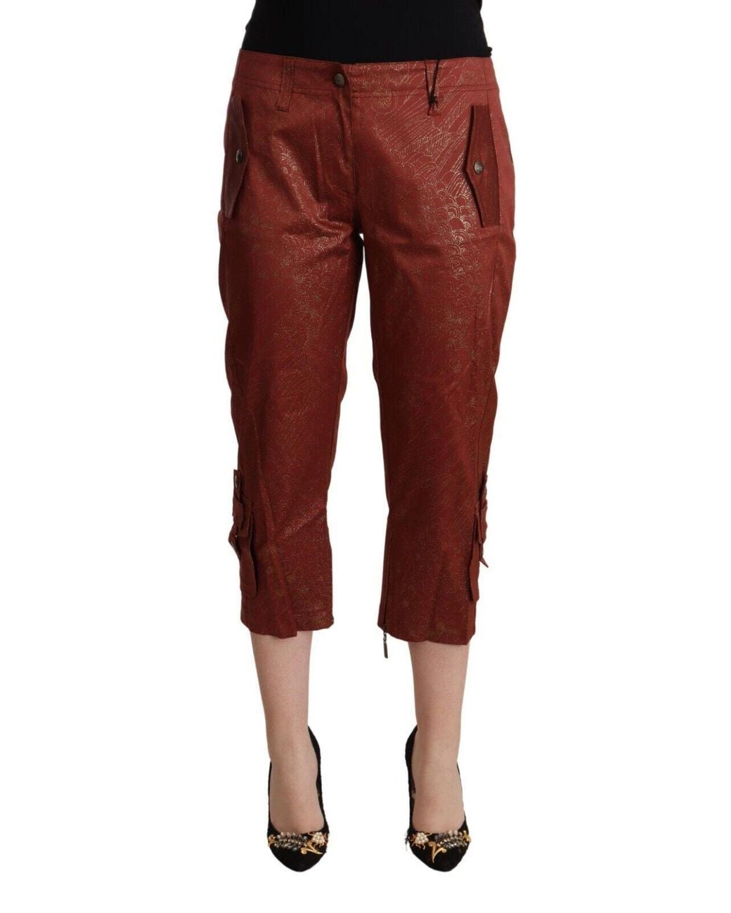 Just Cavalli Red Chic Cropped Cotton Pants
