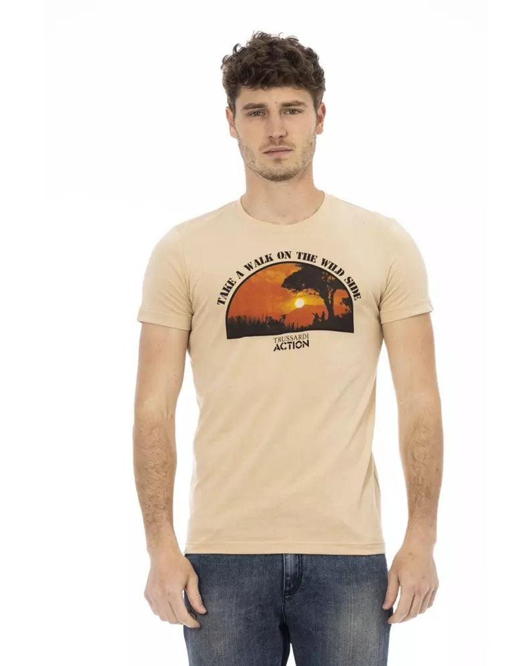 TRUSSARDI ACTION Blue Beige Cotton Men T for men