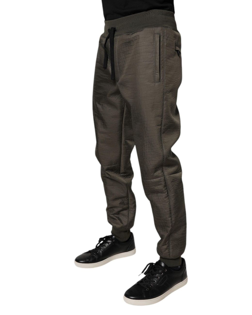 Dolce & Gabbana Black Brown Lambskin Leather Men Sweatpants Pants for men