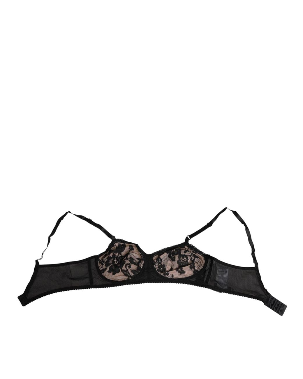 Dolce & Gabbana Black Nude Floral Lace Sheer Bra Underwear Silk Clothing