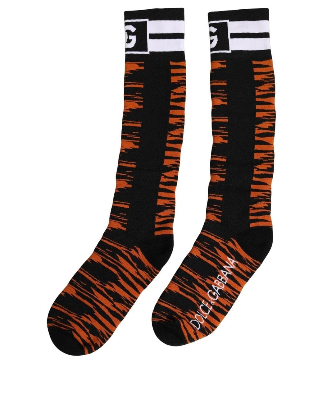 Dolce & Gabbana Orange Black Tiger Stripe Knee High Accessory Socks