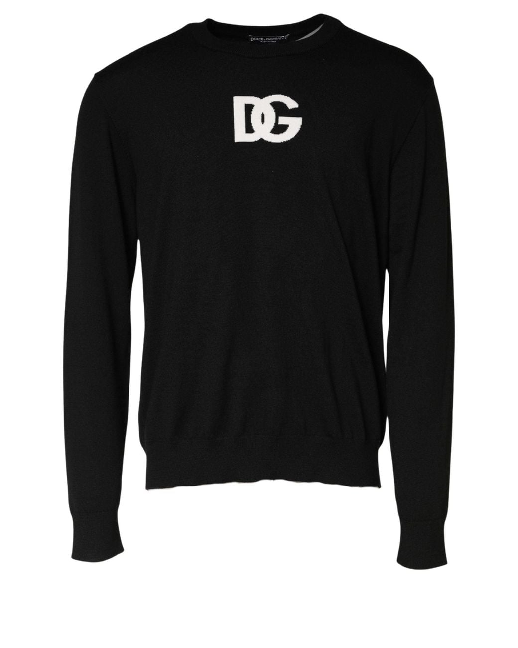 Dolce & Gabbana Black Wool Dg Logo Men Crew Neck Sweater for men