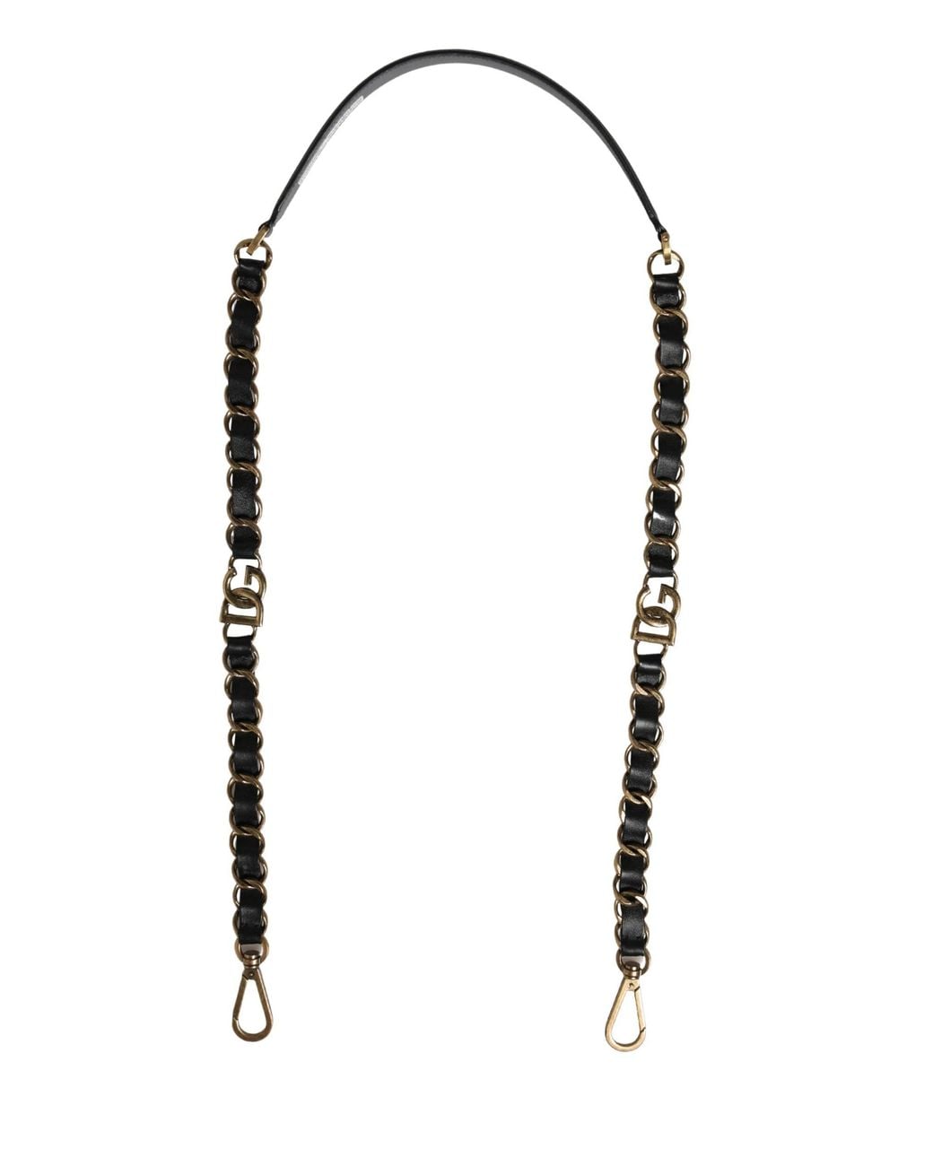 Dolce & Gabbana Black Leather Gold Chain Bag Accessory Shoulder Strap