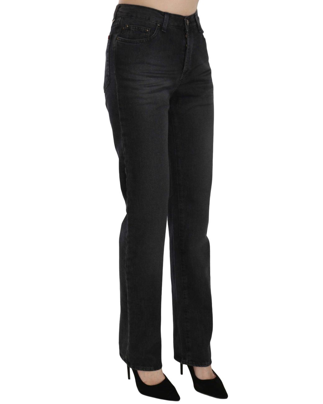 Just Cavalli Just Cavalli Black Washed High Waist Straight Denim Pants Jeans