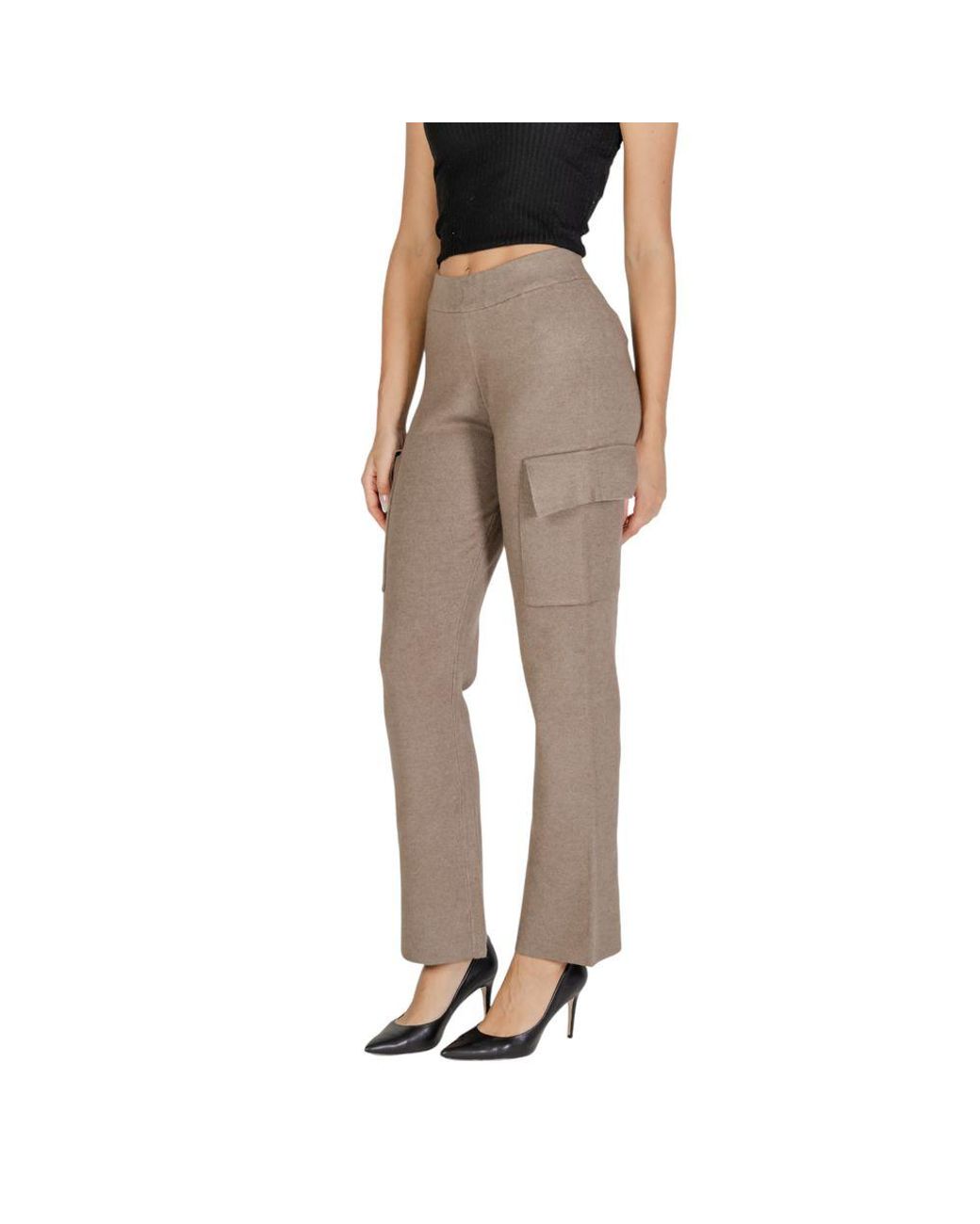VILA CLOTHES Brown Beige Viscose Cargo Pants