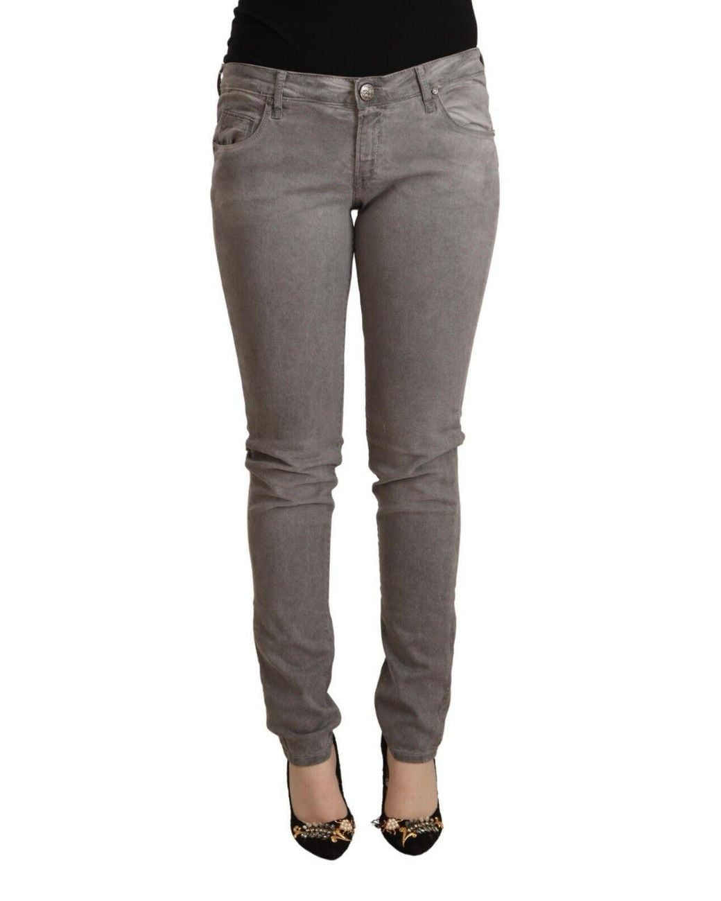 Acht Gray Cotton Low Waist Skinny Push Up Denim Jeans