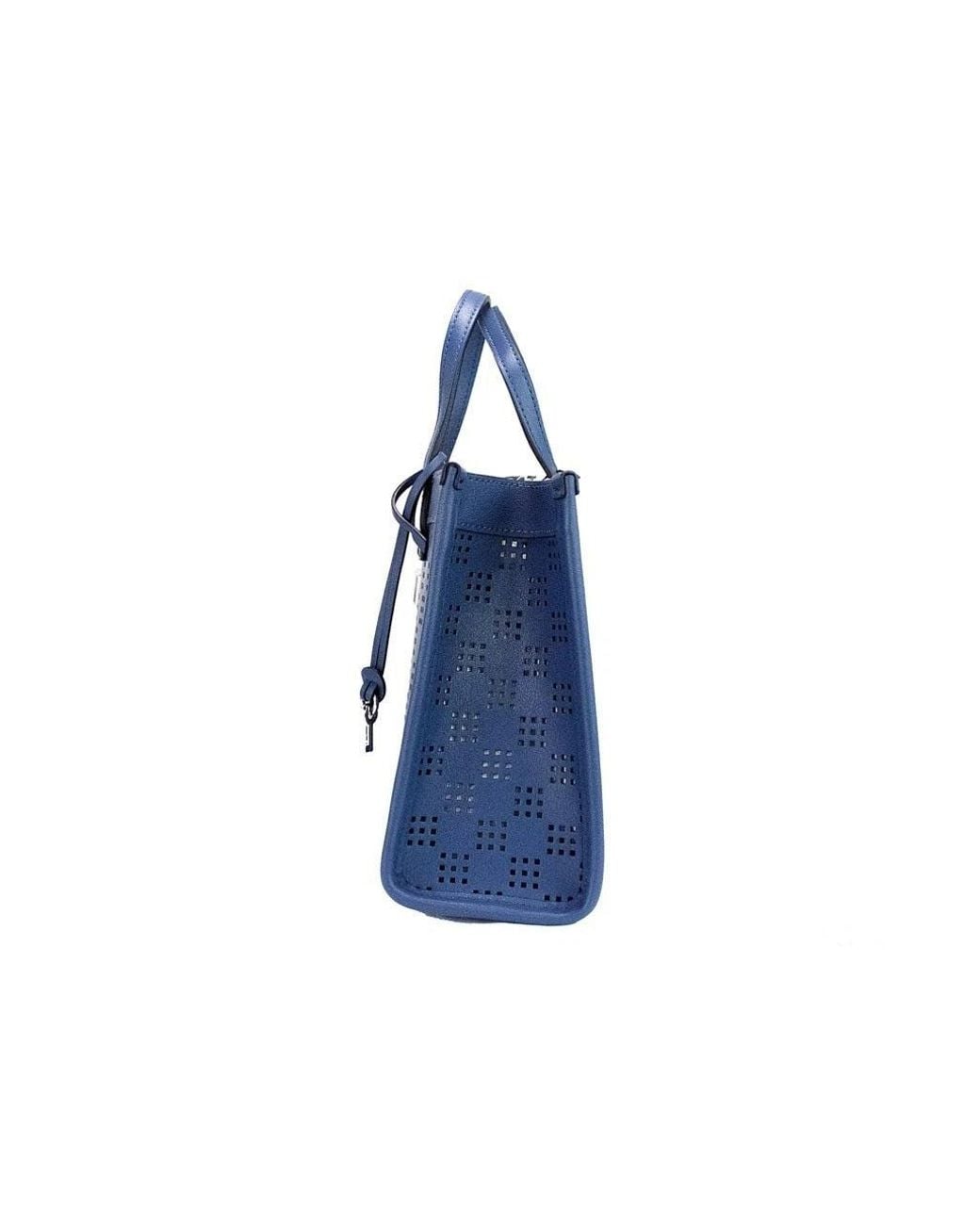 Marc Jacobs Mini Grind Blue Sea Perforated Leather Crossbody Tote Bag Purse