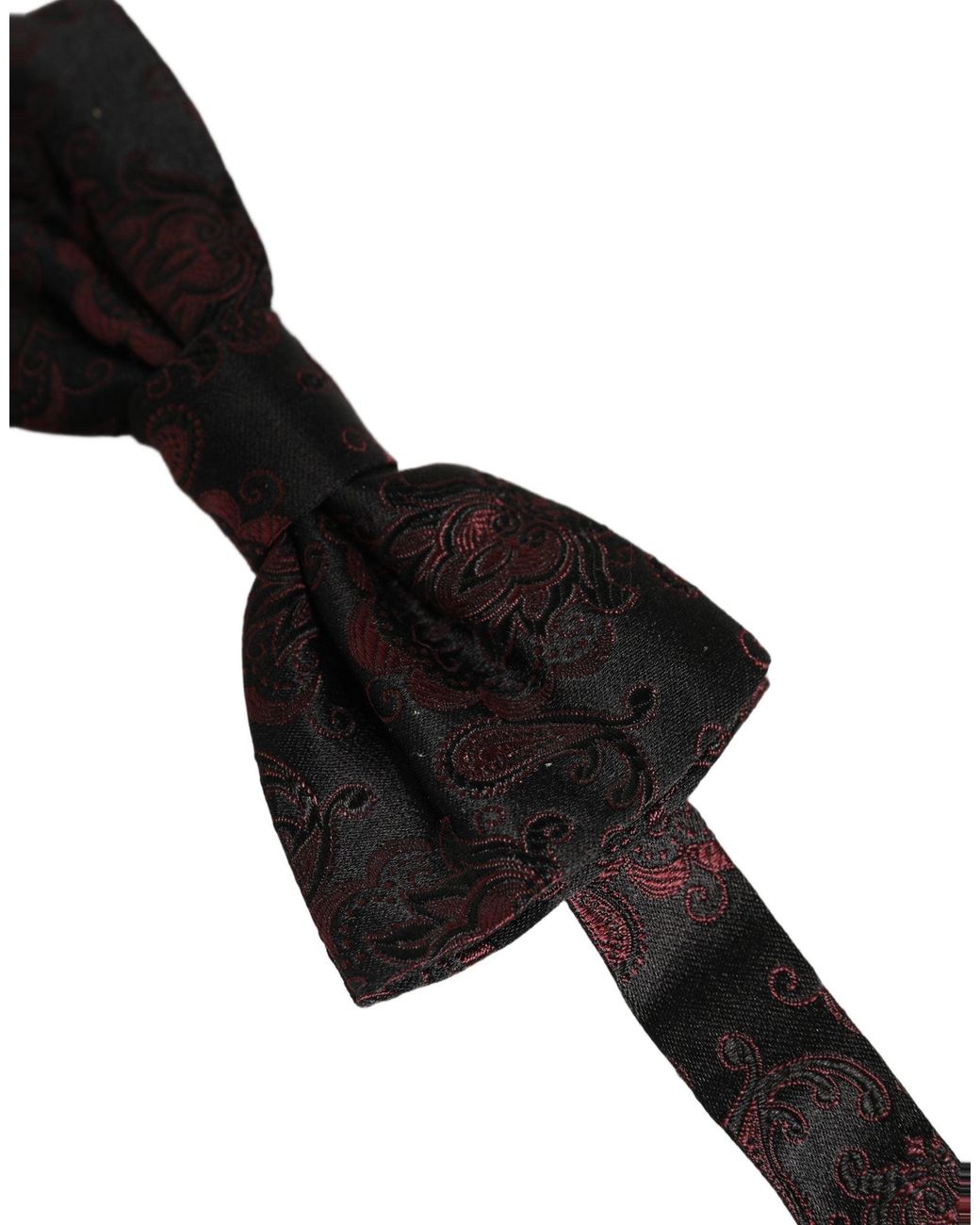 Dolce & Gabbana Black Burgundy Paisley Silk Adjustable Neck Papillon Bow Tie for men