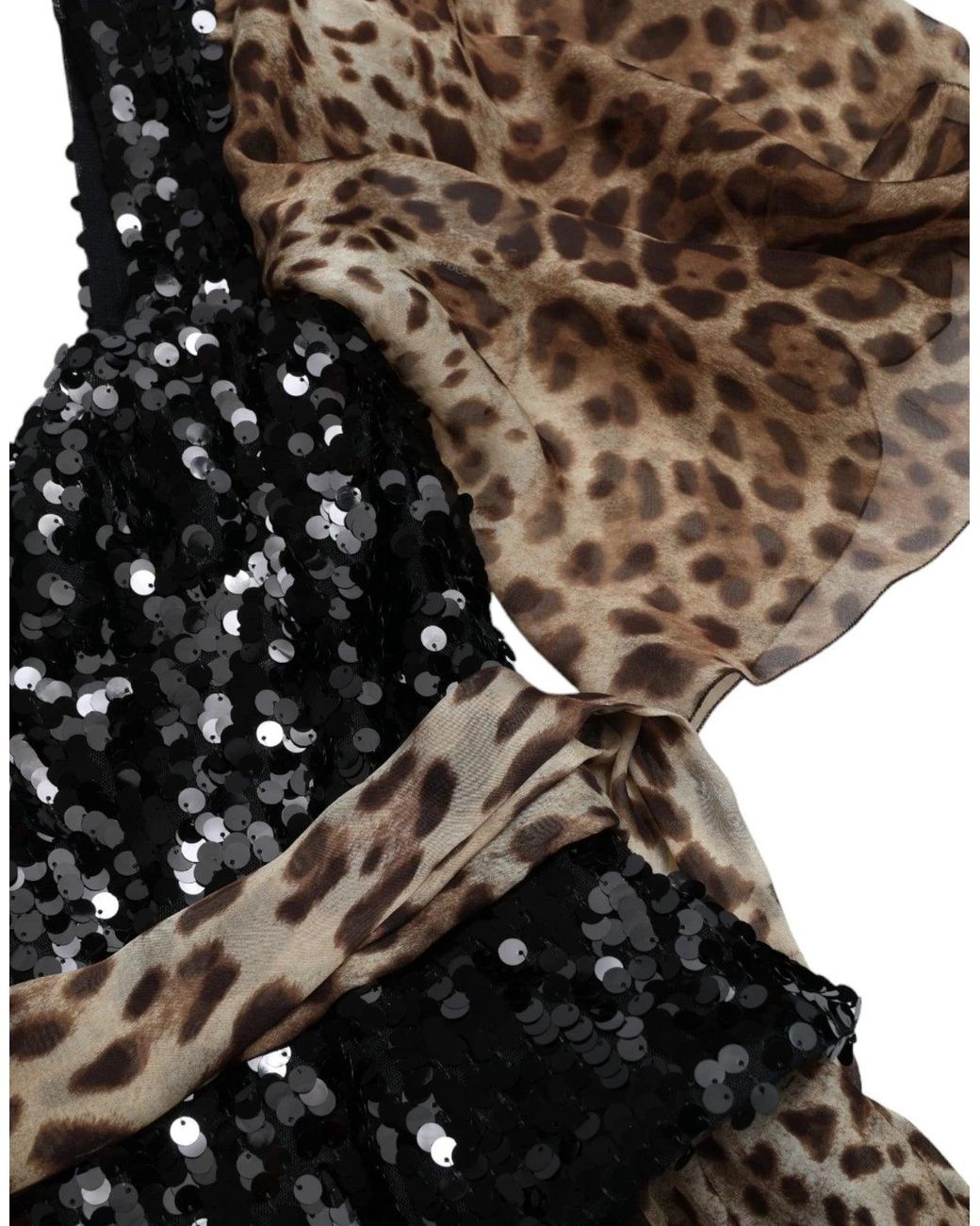 Dolce & Gabbana Black Sequin Leopard Print Tiered Maxi Dress