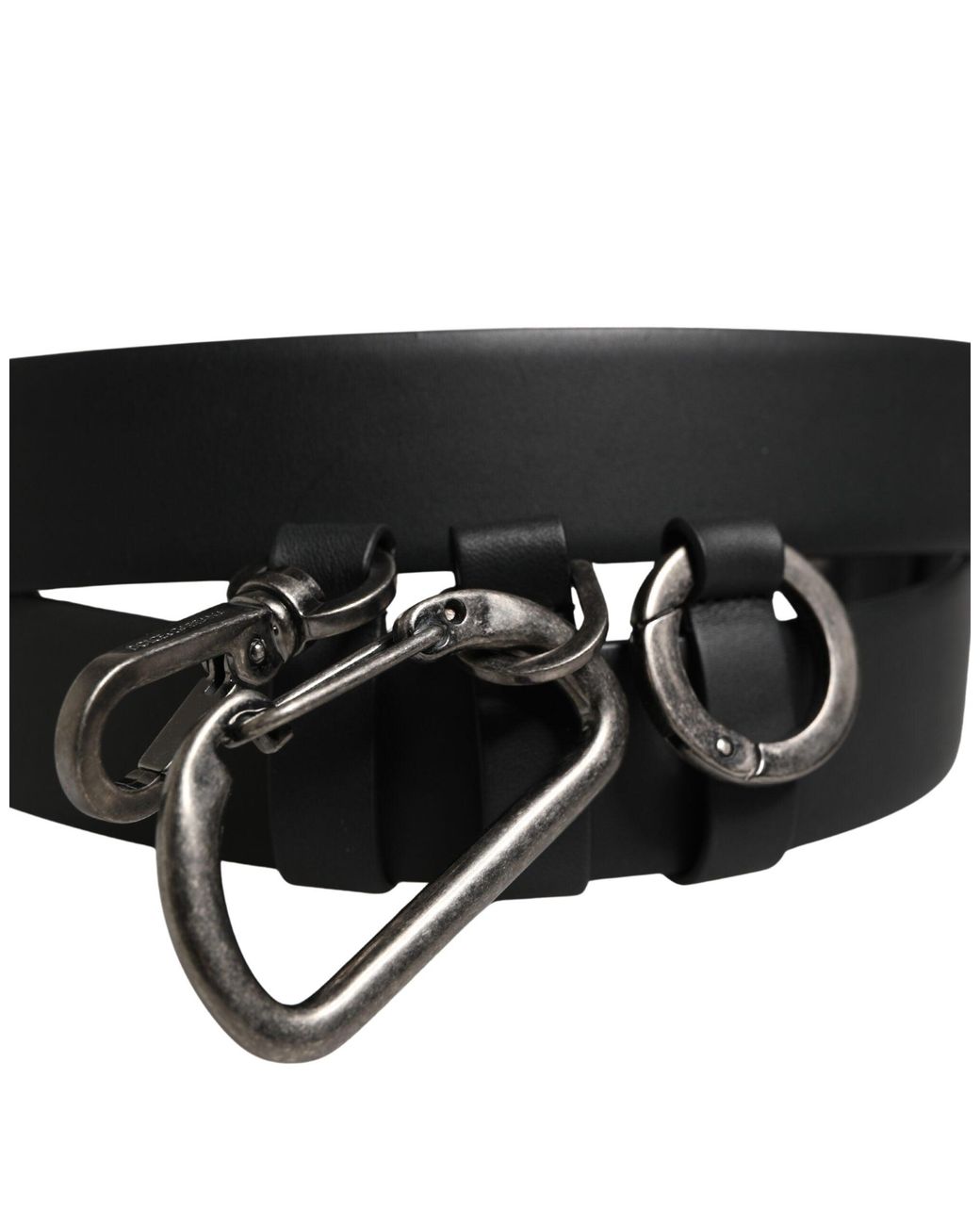 Dolce & Gabbana Black Calf Leather Silver Metal Buckle Belt for men
