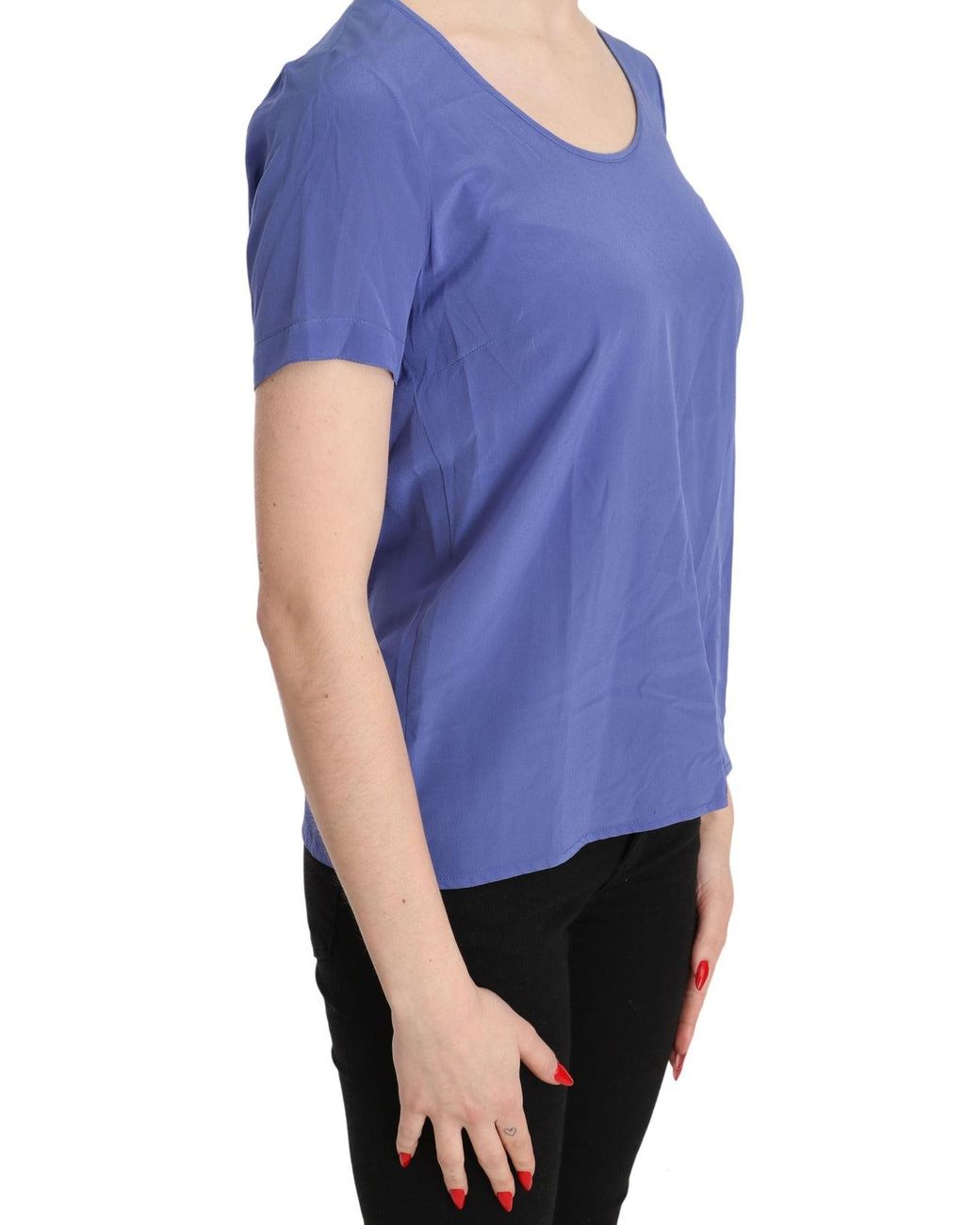 Patrizia Pepe Blue Silk Short Sleeve Casual Top Blouse