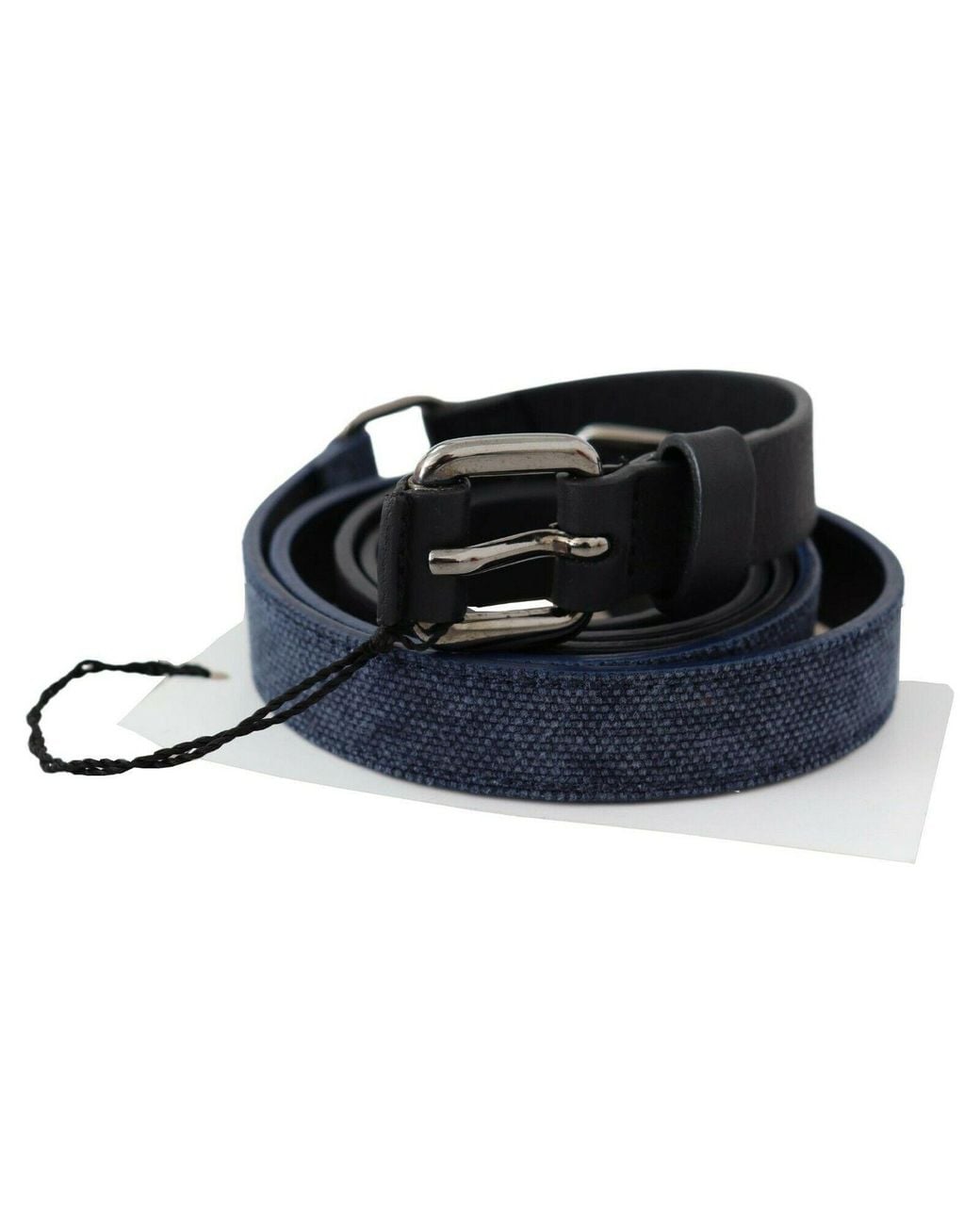 CoSTUME NATIONAL Black Blue Leather Silver Logo Belt