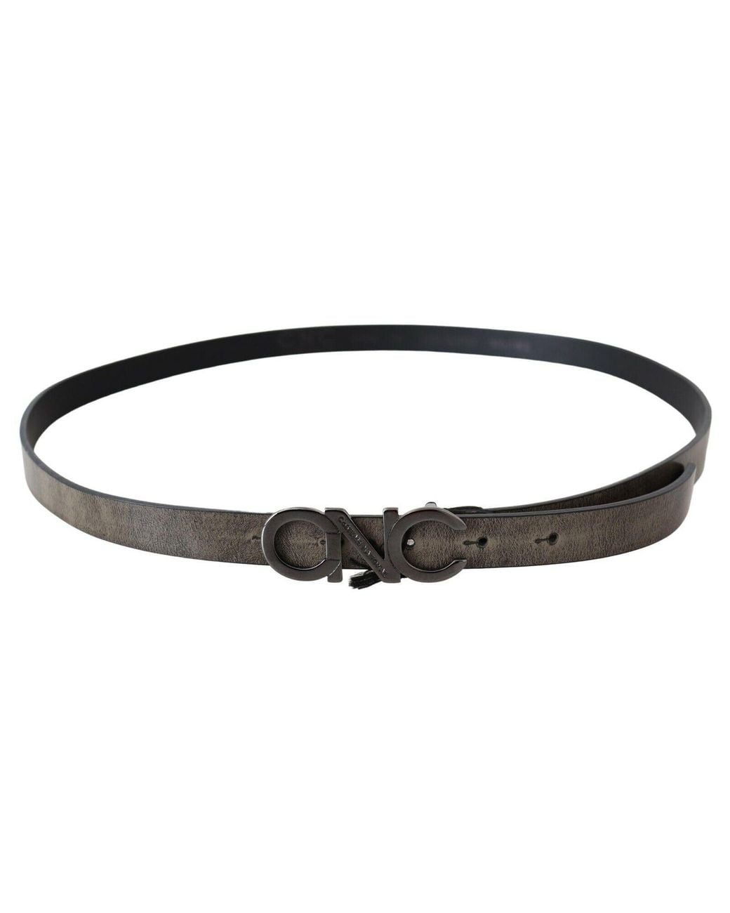 CoSTUME NATIONAL Black Dark Brown Leather Letter Logo Buckle Belt