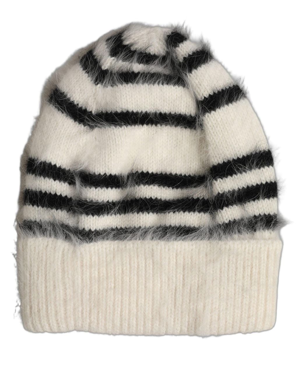 Dolce & Gabbana Black Striped Angora Knitted Beanie One Size Hat Nylon