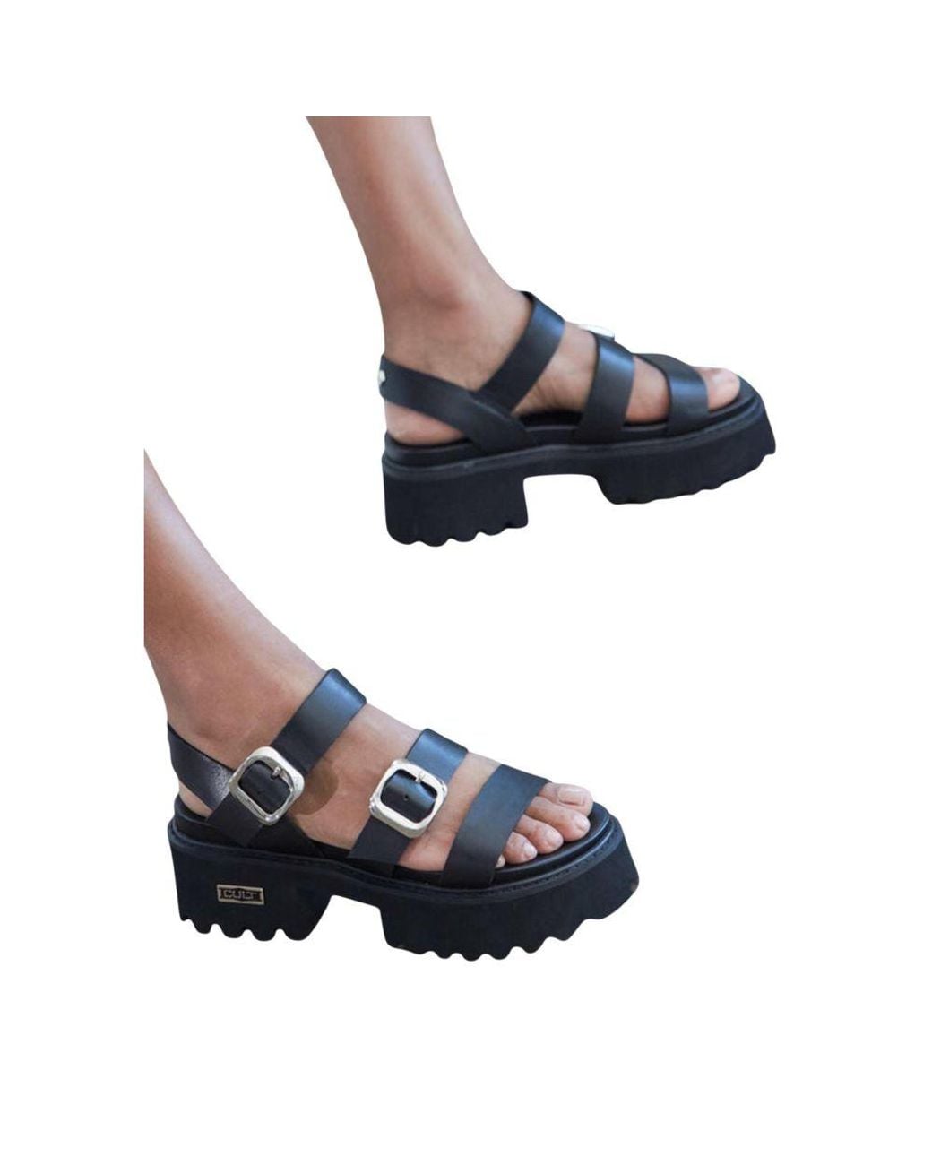 Cult Black Leather Platform Sandals