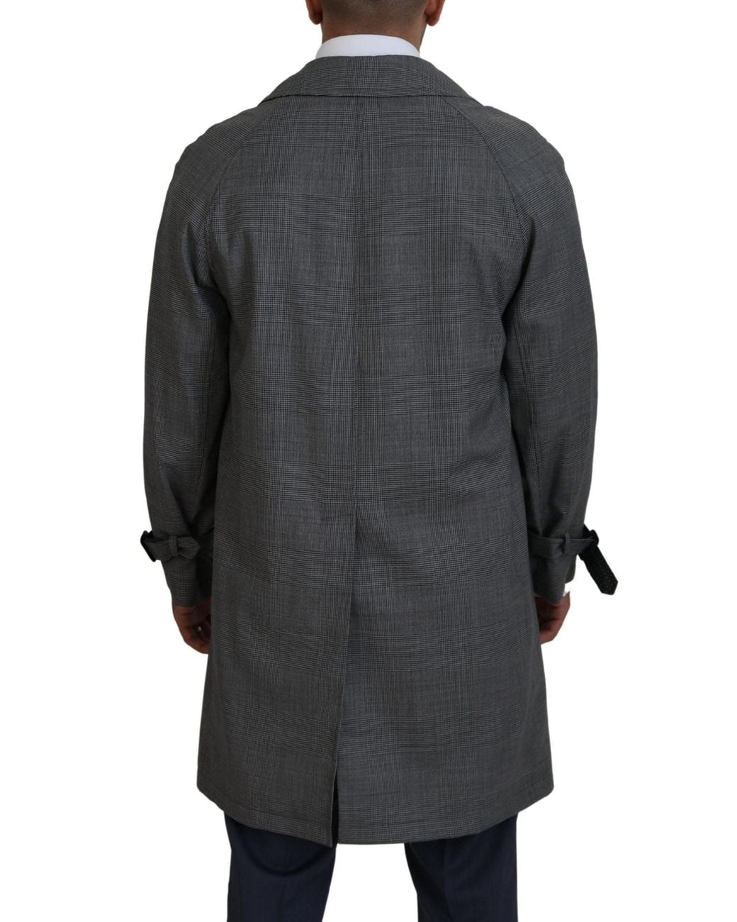 Dolce & Gabbana Black Elegant Plaid Trench Coat for men