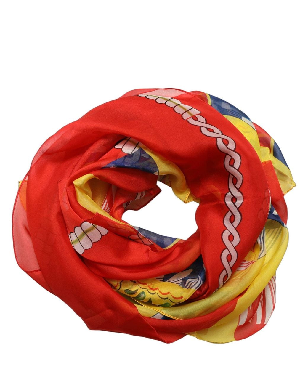 Dolce & Gabbana Red Multicolor Silk Printed Square Foulard Scarf