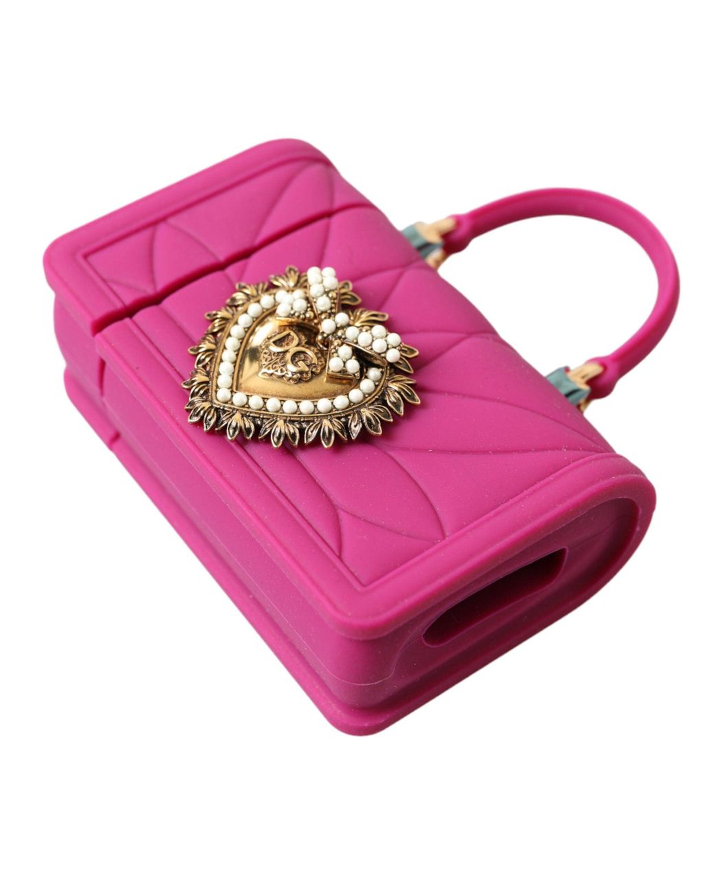 Dolce & Gabbana Pink Silicone Devotion Heart Bag Gold Chain