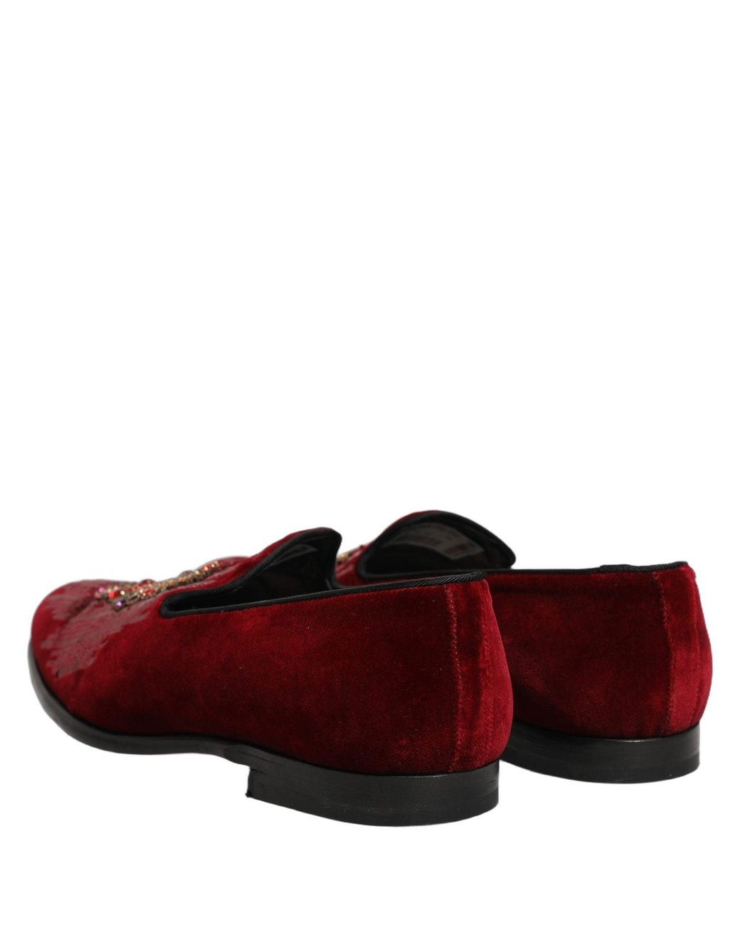 Dolce & Gabbana Red Maroon Sequin Gemstone Dress Loafers Shoes for men