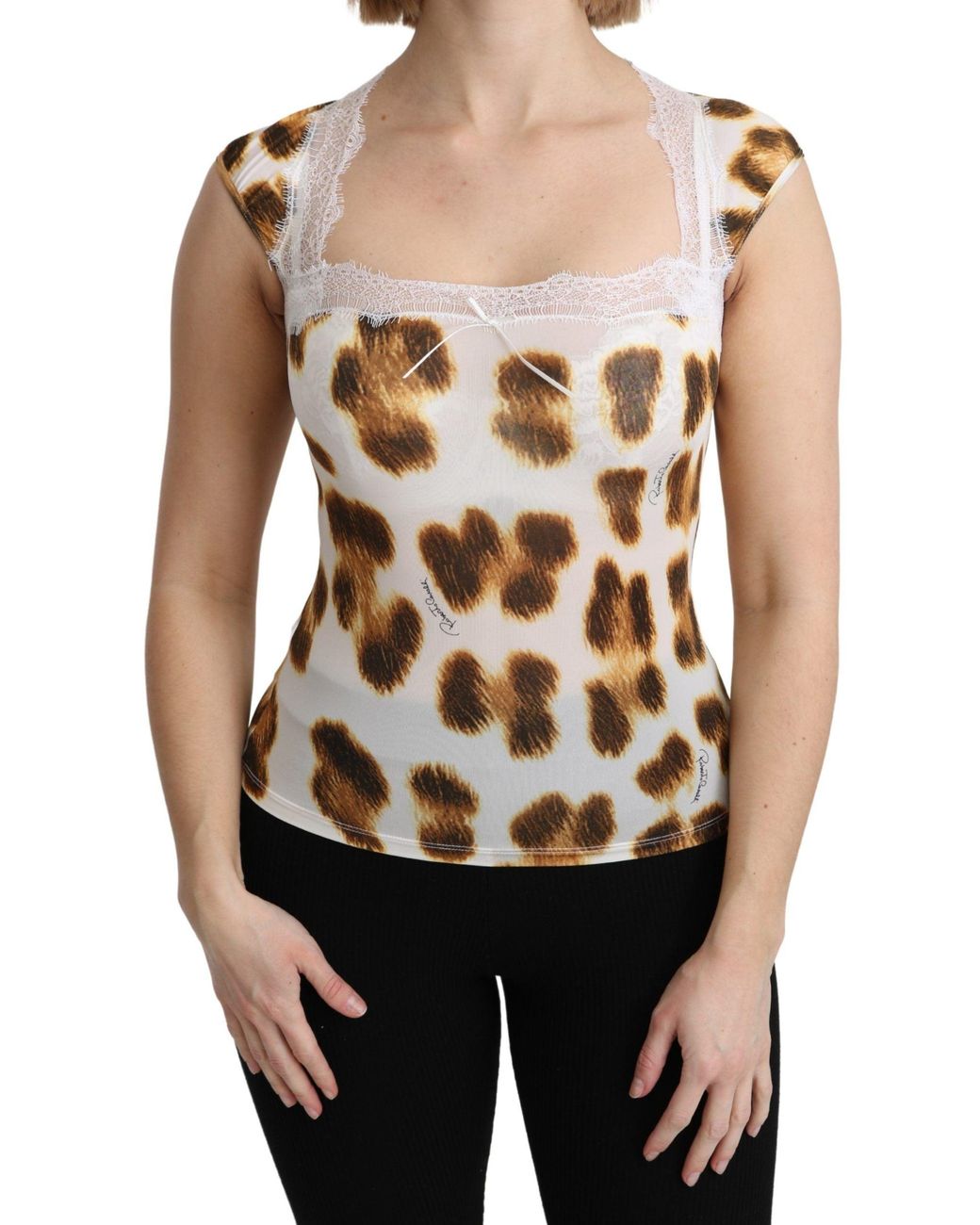 Roberto Cavalli White Brown Camisole Underwear Blouse