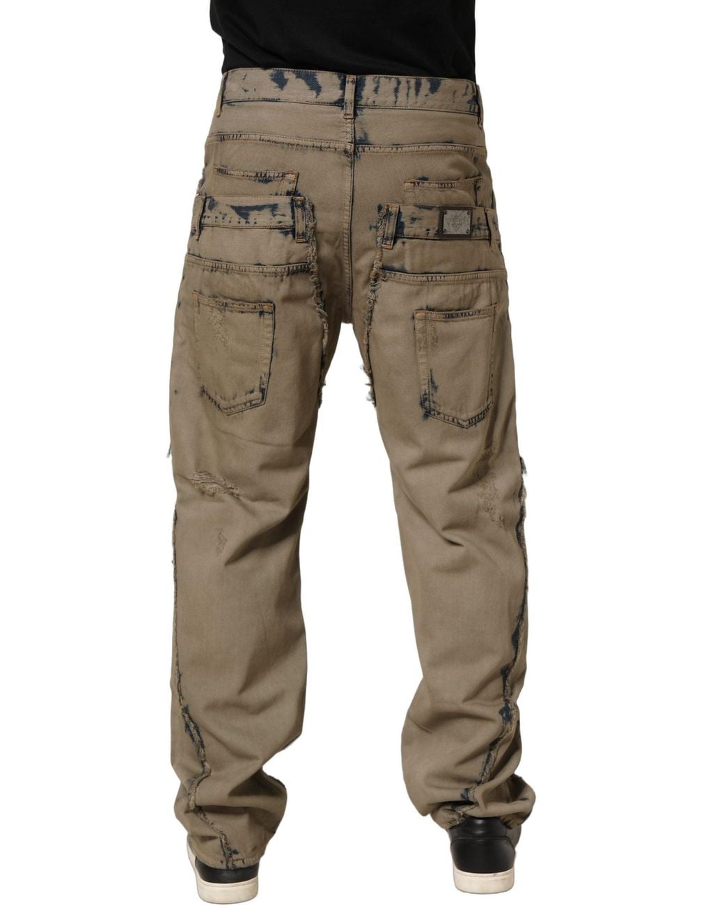 Dolce & Gabbana Multicolor Beige Bleached Deconstructed Men Denim Jeans for men