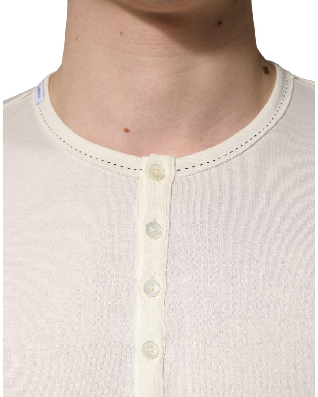 Dolce & Gabbana White Long Sleeves Henley Pullover Sweater