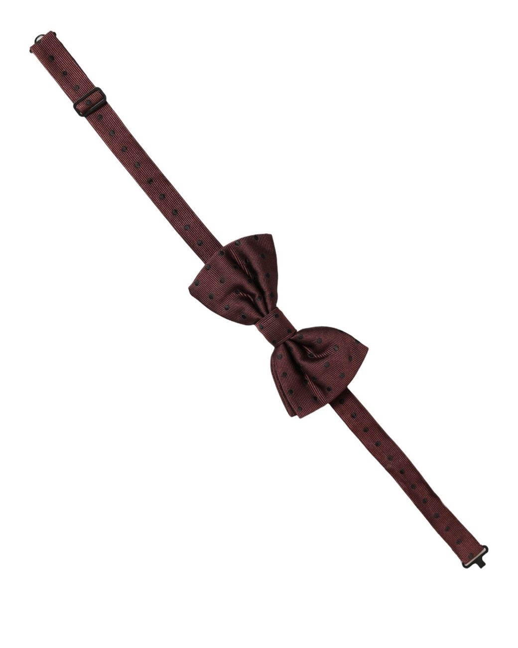 Dolce & Gabbana Brown Burgundy Polka Dot Silk Adjustable Neck Papillon Bow Tie for men
