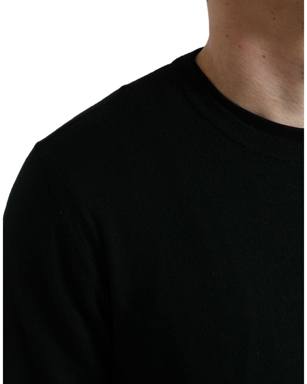 Dolce & Gabbana Black Wool Round Neck Pullover Sweater for men