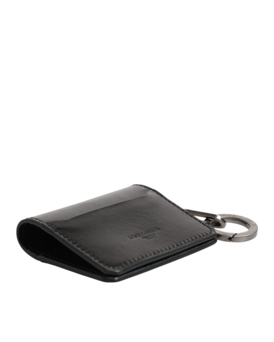 Dolce & Gabbana Black Leather Logo Embossed Key Chain Card Holder Wallet for men