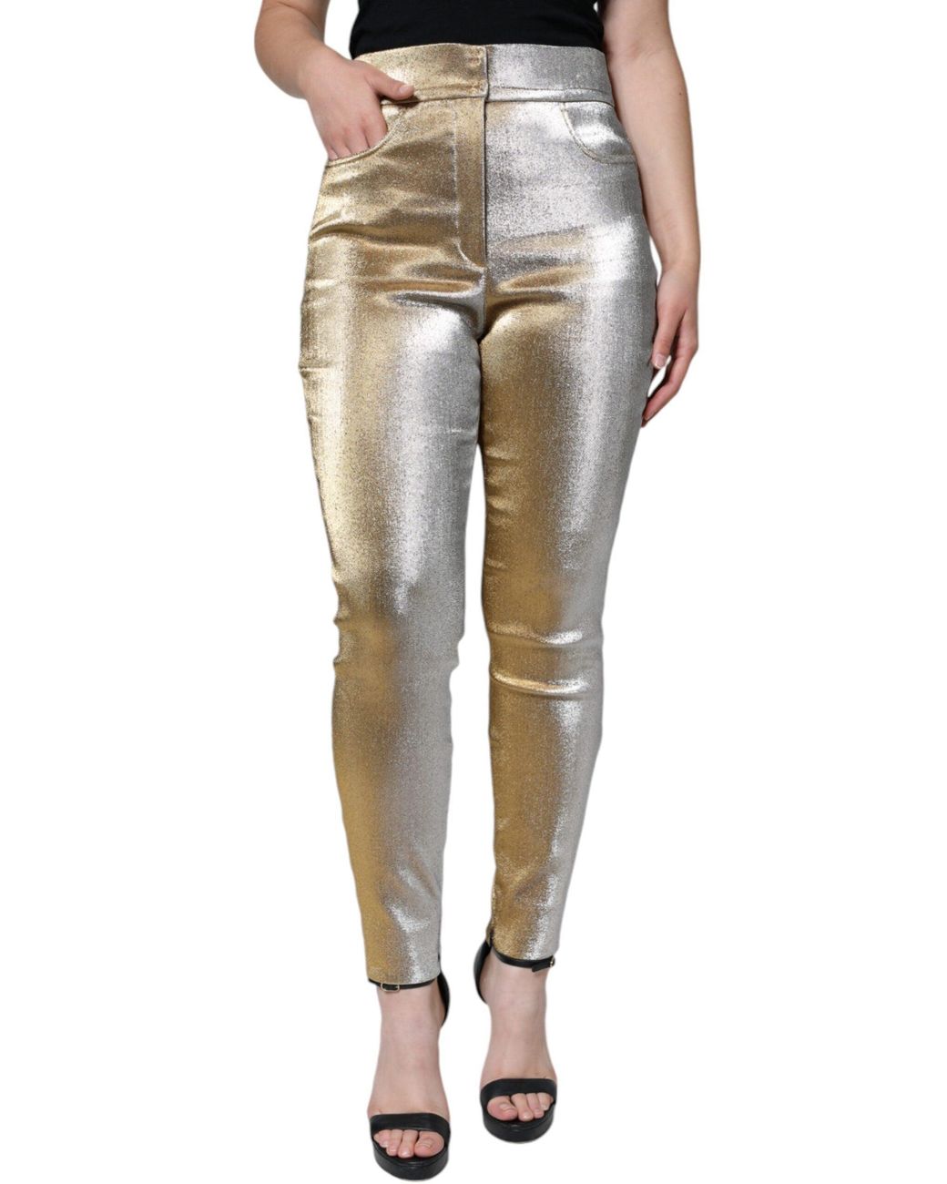 Dolce & Gabbana Multicolor Metallic Gold High Waist Skinny Pants