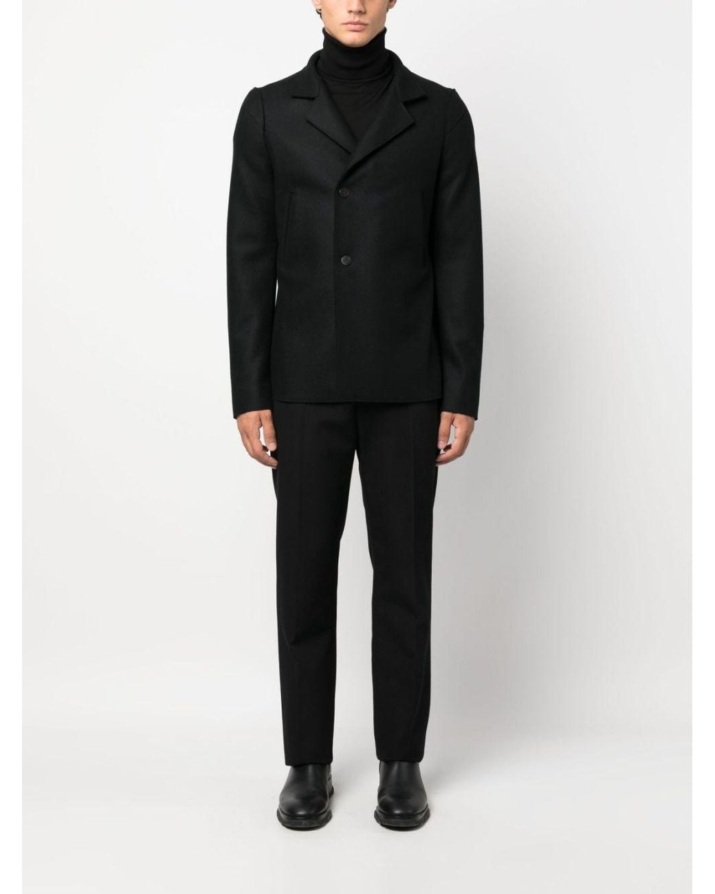 SAPIO Black Double-Breasted Cotton-Wool Blazer for men